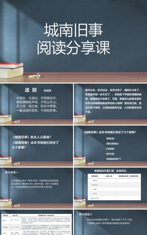 黑板风城南旧事阅读分享课PPT模板