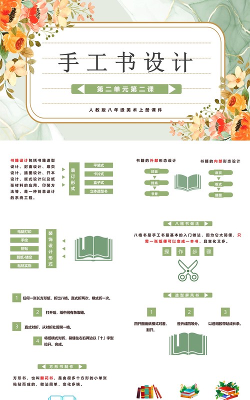 花卉手工书设计美术说课PPT模板