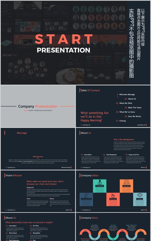 黑色高端商业数据分析PPT模板可视化图表素材START Powerpoint Presentation Template