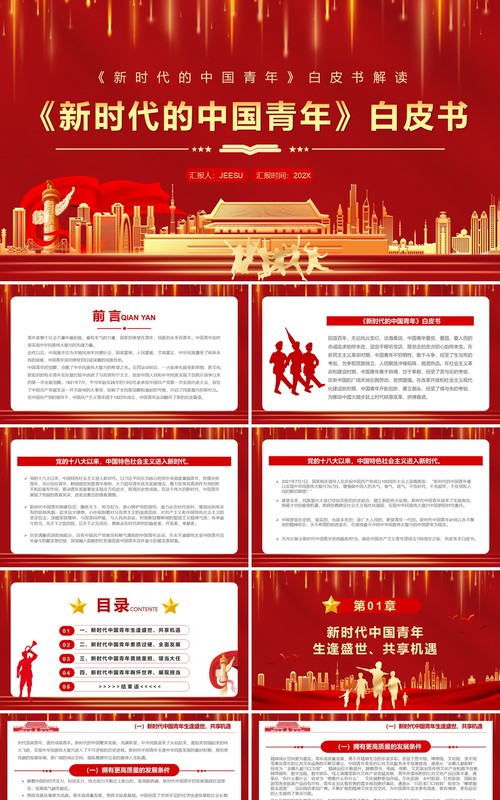 红色大气新时代的中国青年白皮书PPT模板