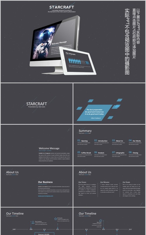 深色商务数据分析PPT模板可视化信息图表Starcraft Powerpoint Template