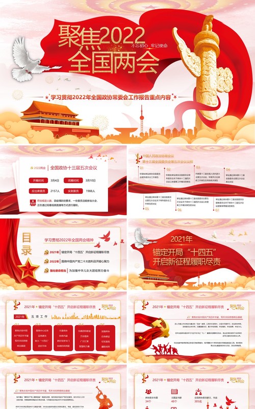 聚焦2022全国两会工作报名重点内容学习PPT模板