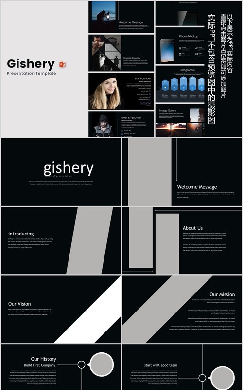 深色商业计划书公司产品项目介绍简介PPT模板Gishery   Powerpoint Template