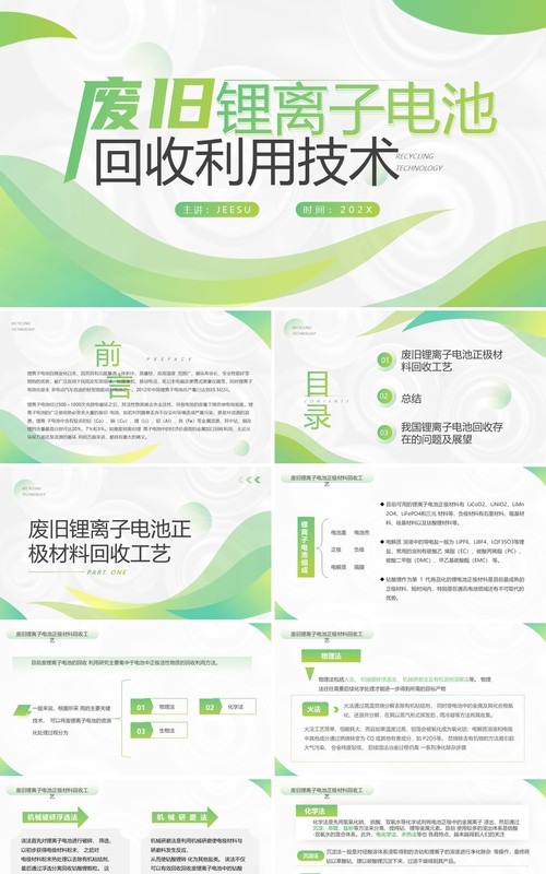 绿色简约风废旧锂电池回收利用技术PPT模板