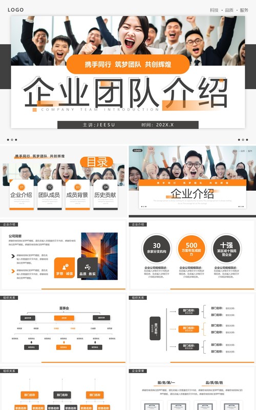 橙色商务风企业团队介绍PPT模板