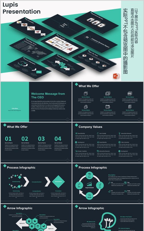 深色高端可视化信息图表PPT模板版式设计Lupis Powerpoint Template