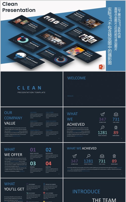 可视化信息图表PPT版式模板CLEAN Powerpoint Presentation Template