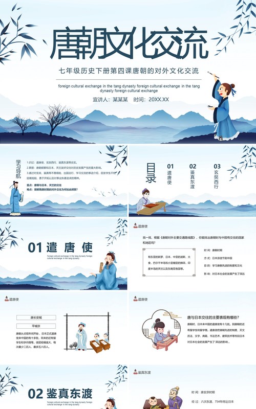 七年级历史下册第四课唐朝的对外文化交流动态PPT模板