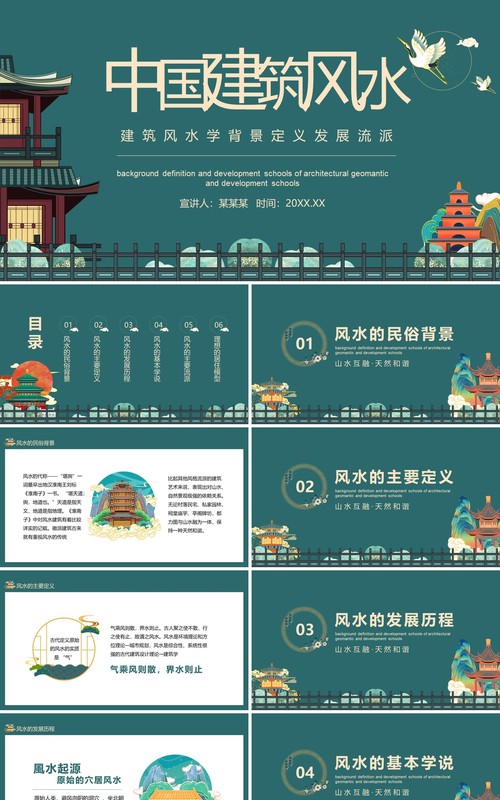 建筑风水学背景定义发展流派动态PPT模板