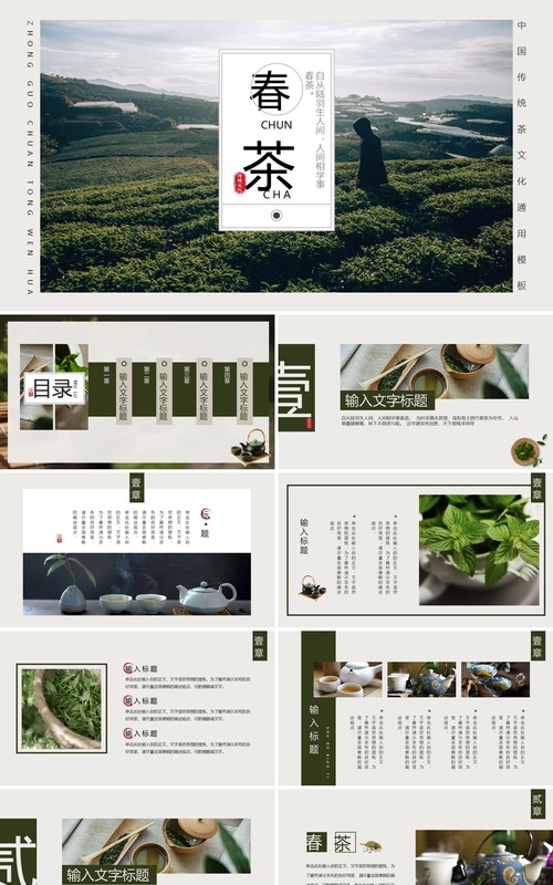 绿色画册风春茶介绍主题PPT通用模板