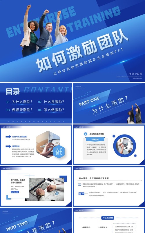 蓝色商务风如何激励团队培训PPT模板