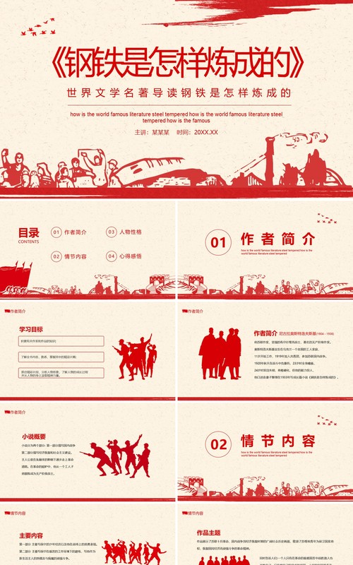世界文学名著导读钢铁是怎样炼成的动态PPT模板