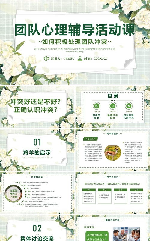 绿色清新风团队心理辅导活动课PPT模板