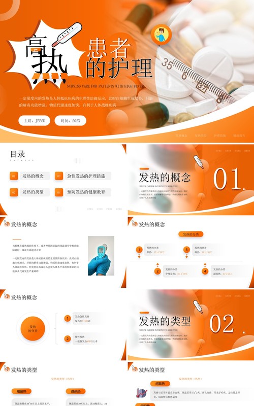 橙色简约风高热患者的护理PPT模板