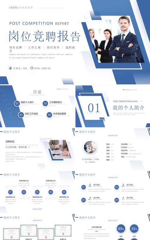 蓝色商务风岗位竞聘报告PPT通用模板