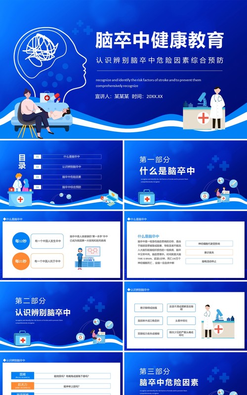 认识辨别脑卒中危险因素综合预防动态PPT模板