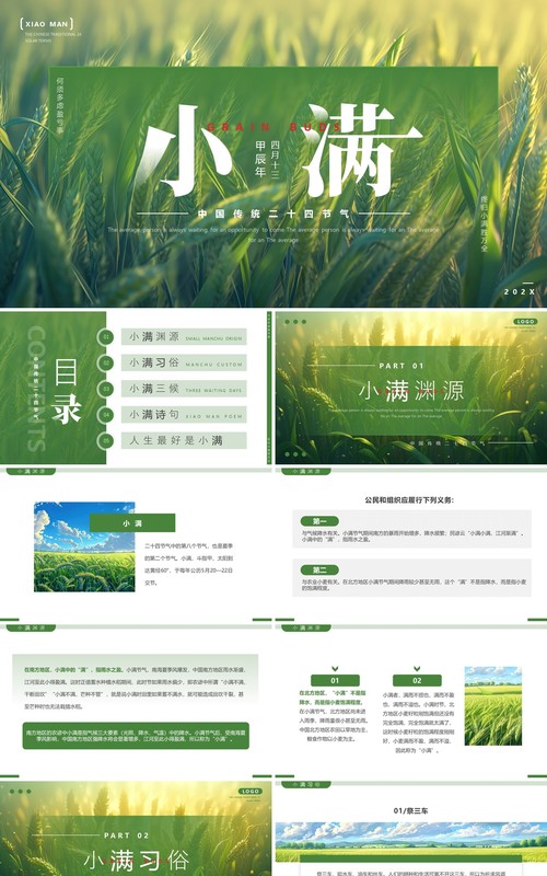 绿色简约风二十四节气之小满PPT模板
