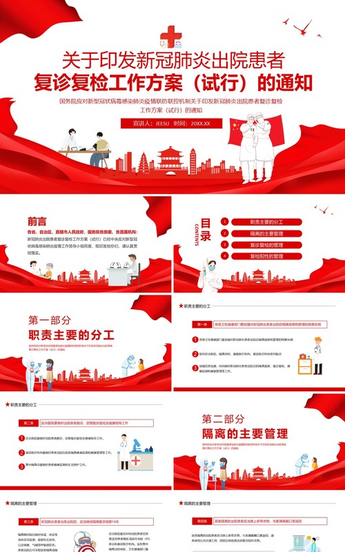 关于印发新冠肺炎出院患者复诊复检工作方案（试行）的通知动态PPT模板