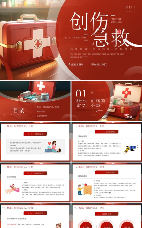 红色简约风创伤急救知识PPT模板