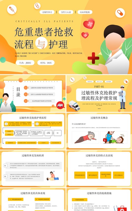 黄色危重患者抢救流程与护理PPT模板