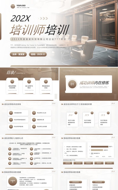棕色简约风培训师培训PPT模板