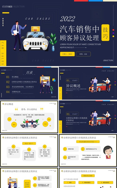 汽车销售中顾客异议处理技巧知识培训PPT模板