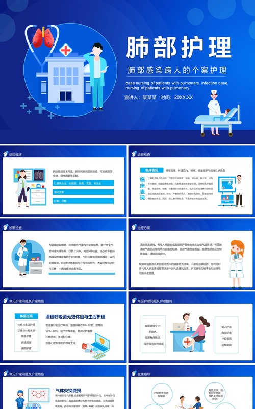 肺部感染病人的个案护理医疗医院动态PPT模板