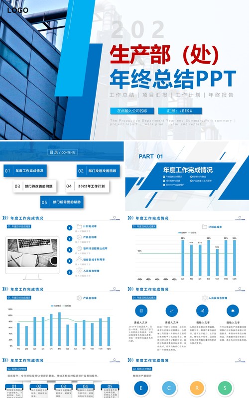 简约商务生产部年终总结工作报告PPT模板