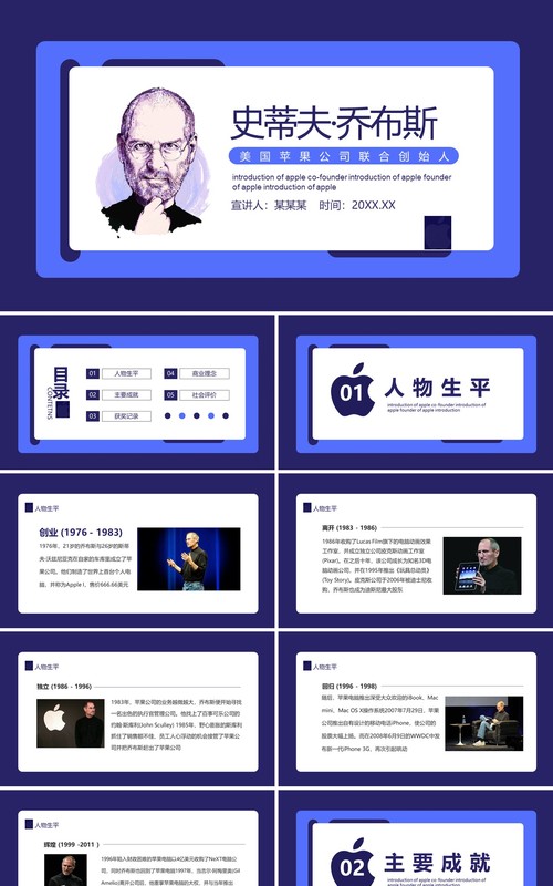 史蒂夫·乔布斯美国苹果公司联合创始人介绍动态PPT