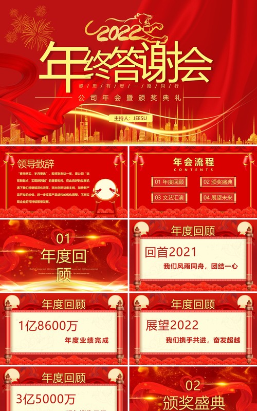 红色大气企业年终答谢会PPT模板