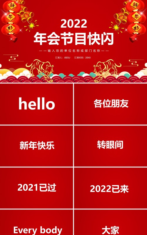红色2022虎年公司年会节目快闪PPT动态模板