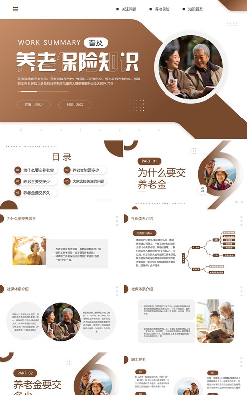 棕色简约风养老保险知识普及PPT模板