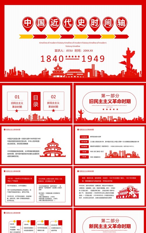 中国近代史时间轴动态PPT模板
