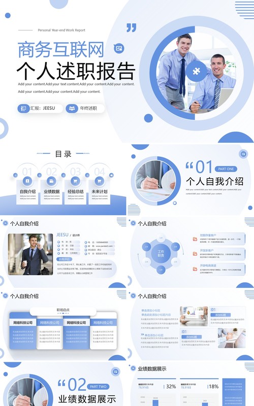 商务互联网个人年终工作述职报告PPT模板