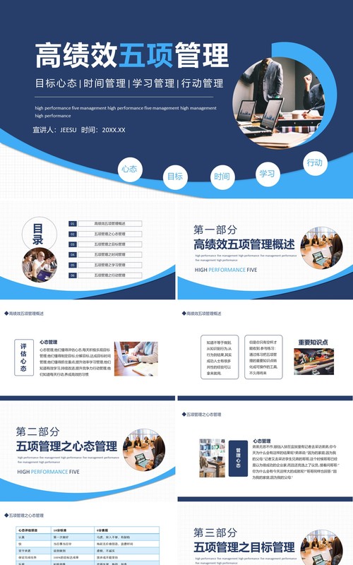 高绩效五项管理目标心态时间管理学习管理行动管理动态PPT模板