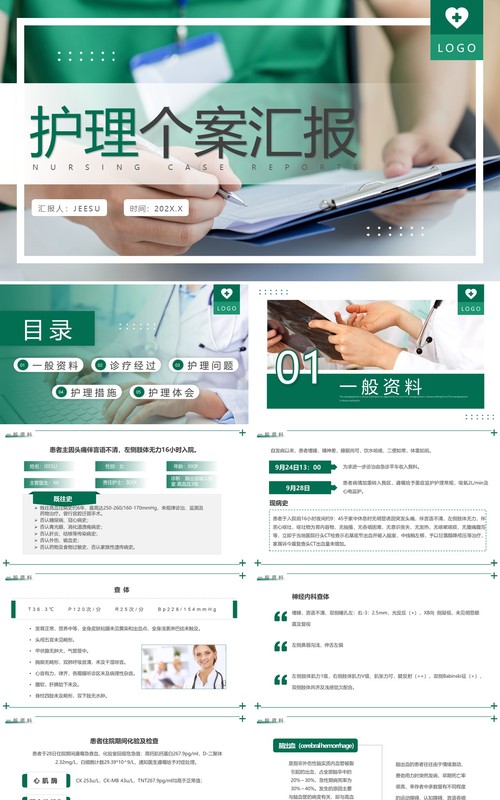 绿色简约风护理个案汇报PPT模板