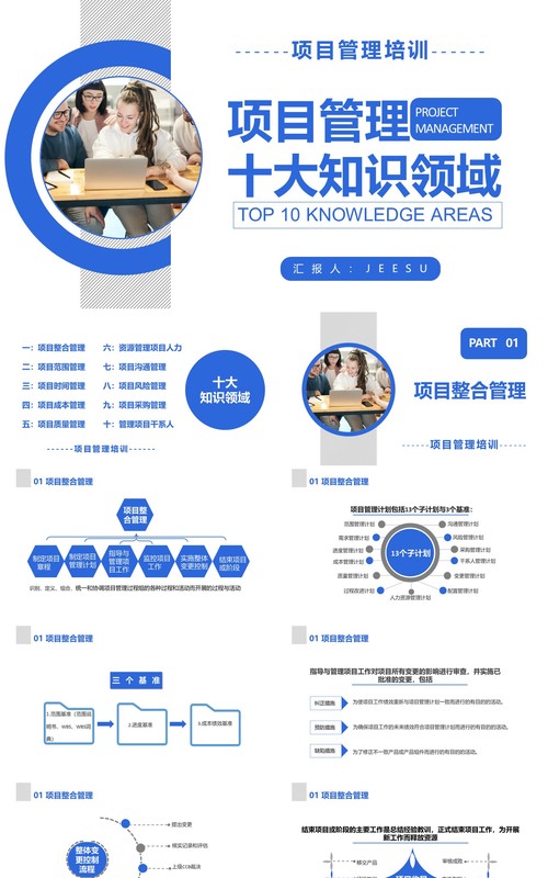 商务风项目管理十大知识领域企业培训PPT模板