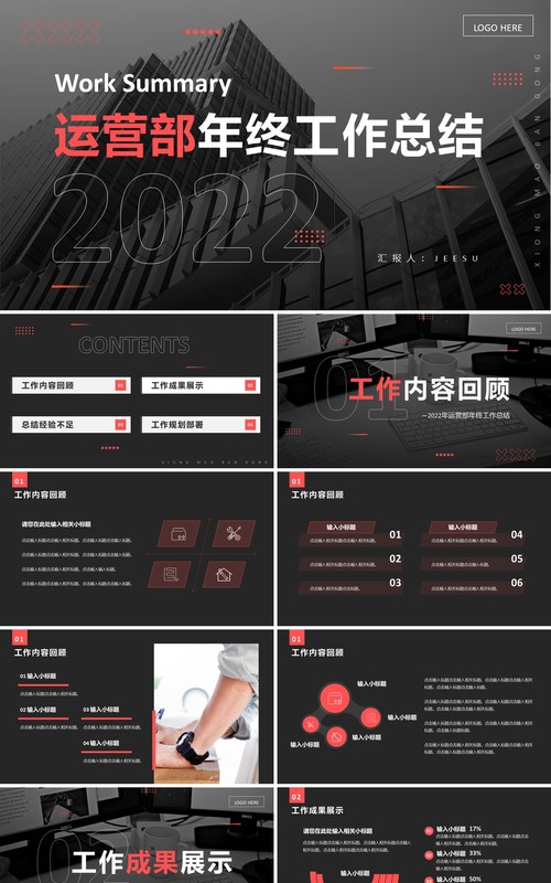 黑色商务运营部年终工作总结PPT通用模板