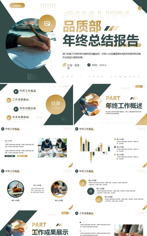 绿色商务风品质部年终总结报告PPT模板