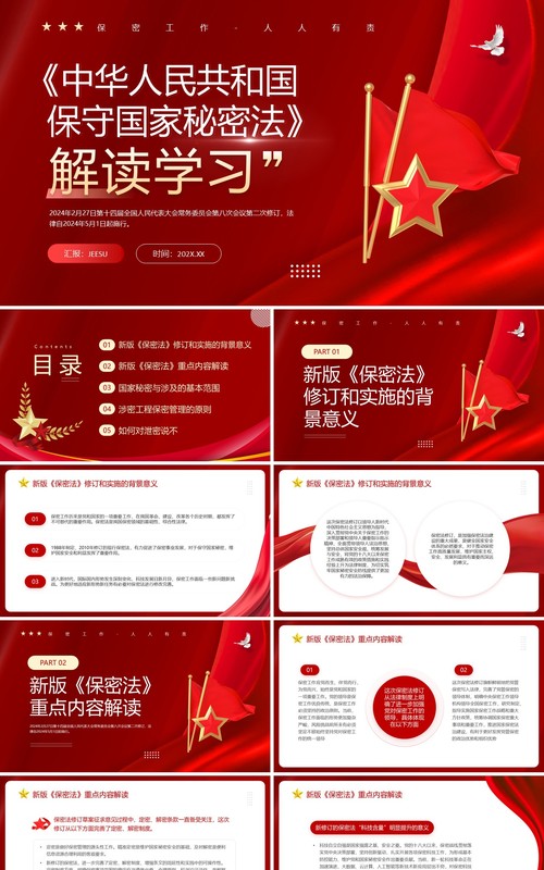 红色简约风保守国家秘密法解读学习PPT模板