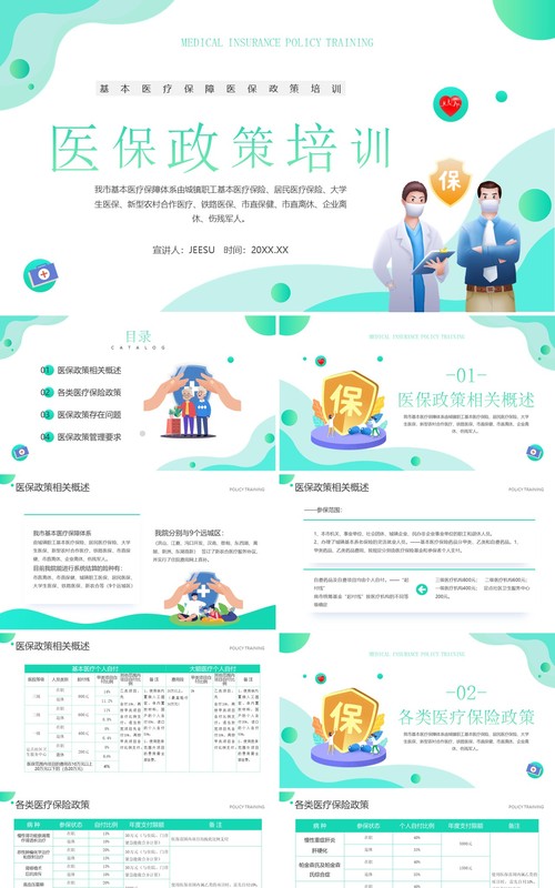 绿色简约风医保政策培训知识PPT模板
