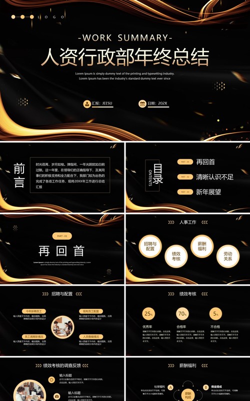 黑金高级商务风人资行政部年终总结PPT模板