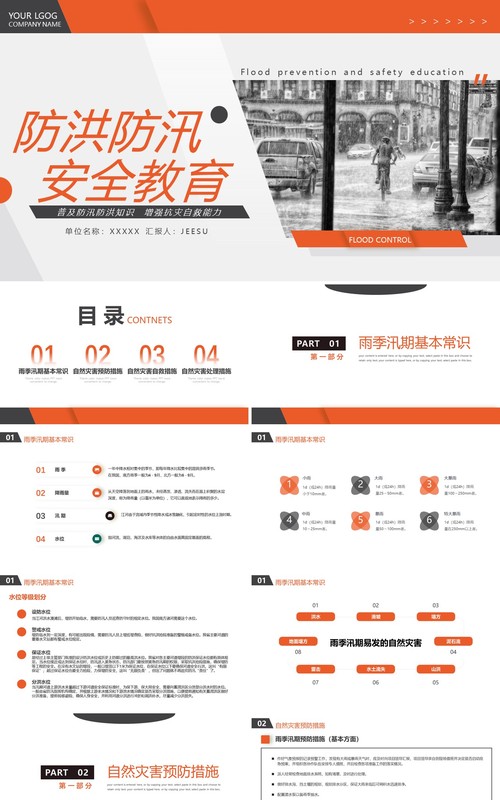 橙色简约风防洪防汛安全知识培训PPT模板