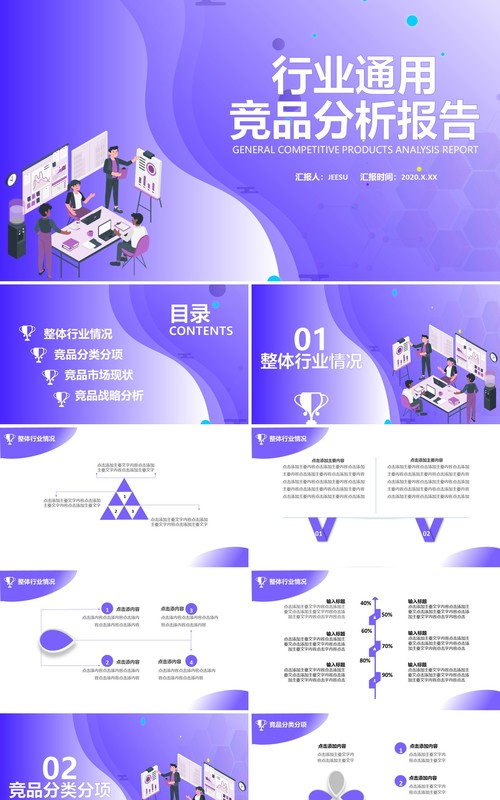 紫色渐变行业通用公司竞品分析报告PPT模板