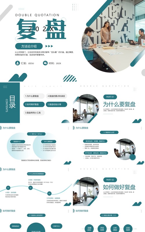 绿色商务风复盘方法介绍PPT模板