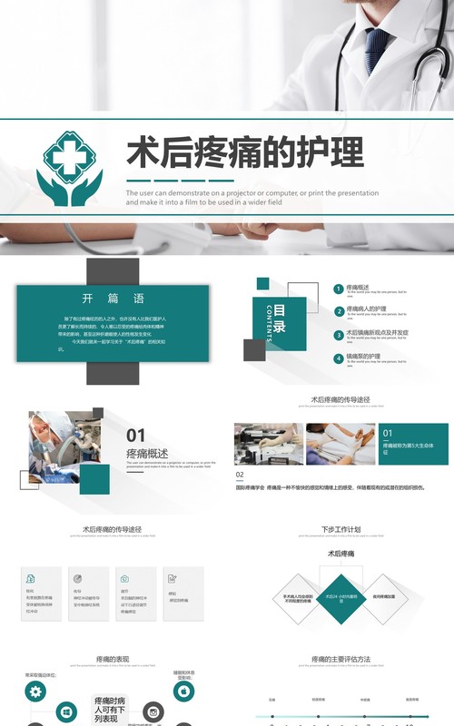 绿色简约术后疼痛的护理PPT模板