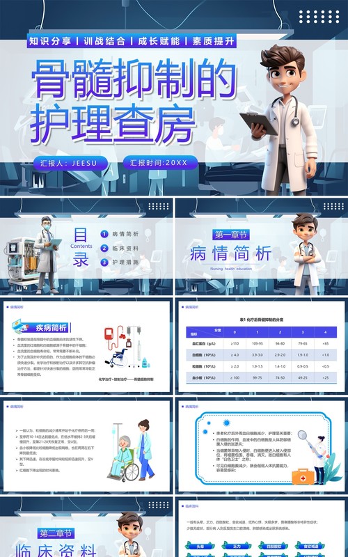 蓝色卡通风骨髓抑制的护理查房PPT模板