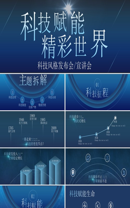 蓝色科技风格产品发布会宣讲宽屏ppt模板