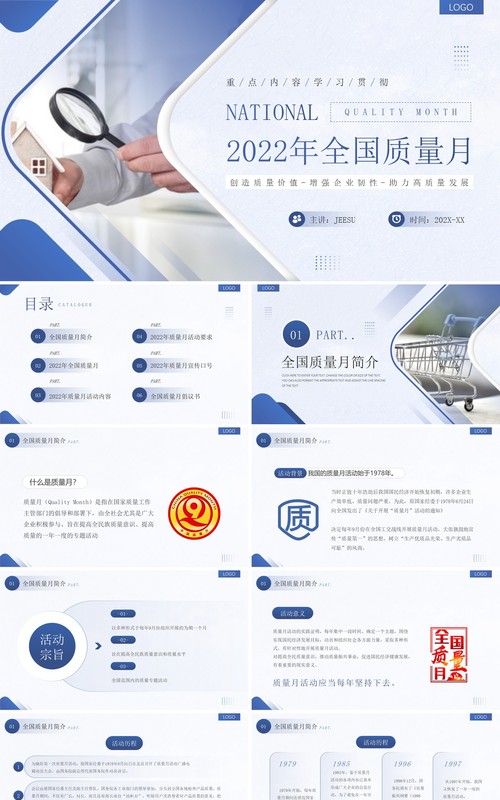 蓝色商务简约风2022全国质量月PPT模板
