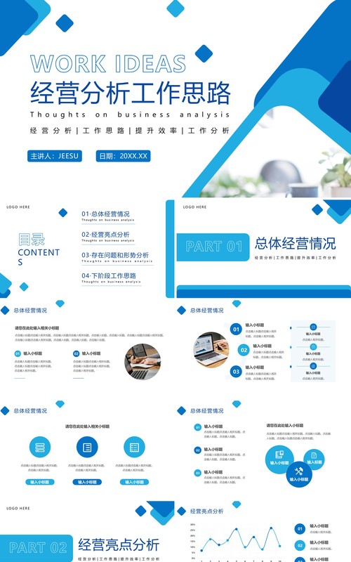 蓝色商务风经营分析工作思路PPT模板